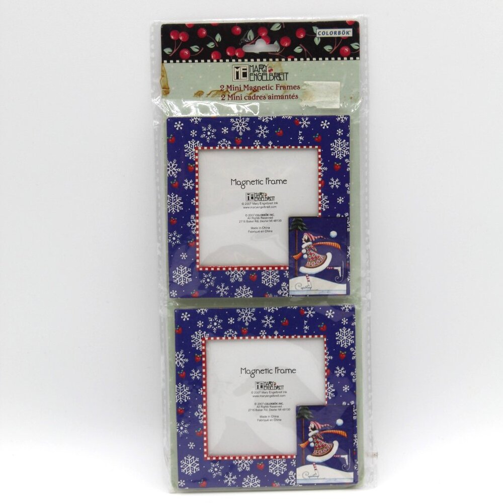 Mary Engelbreit  Happy Winter Blue W/ Snowflakes Magnetic Mini Frames 1997 NOS